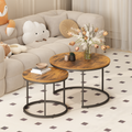 Nesting Coffee Table Set of 2, 27.6inch Round Coffee Table Industrial Wood Finish with Sturdy Metal Frame, End Table Side Tables for Living Room Bedroom Balcony Yard (Rustic Brown)