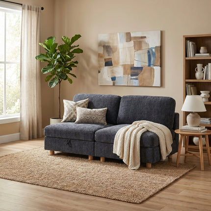Modular sectional sofa seat, convertible sofa with storage, multifunctional folding fabric sofa set, 2seater sofa (Grey)