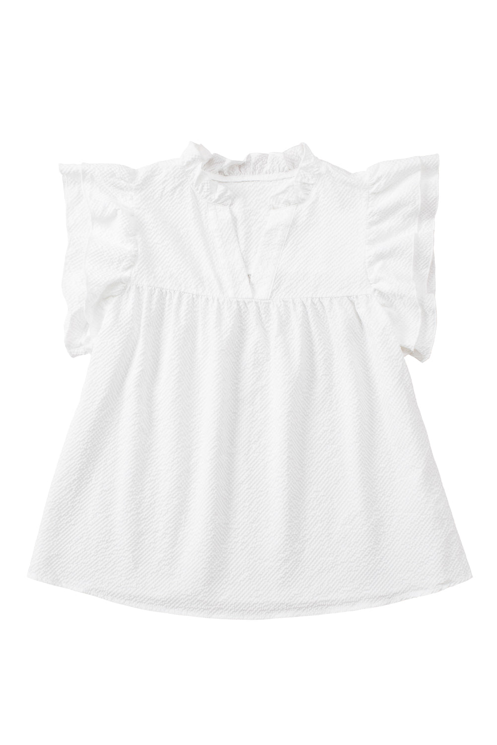 White Basic Textured Tiered Ruffle Sleeve Blouse for Women - Eloy Royal