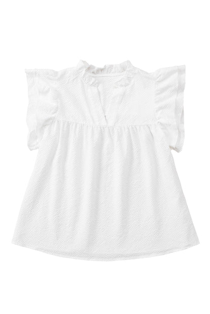 White Basic Textured Tiered Ruffle Sleeve Blouse for Women - Eloy Royal