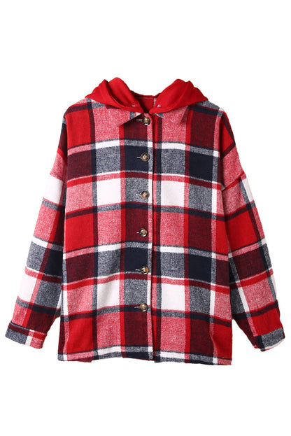 Orange Plaid Button Front Hooded Shacket - Eloy Royal