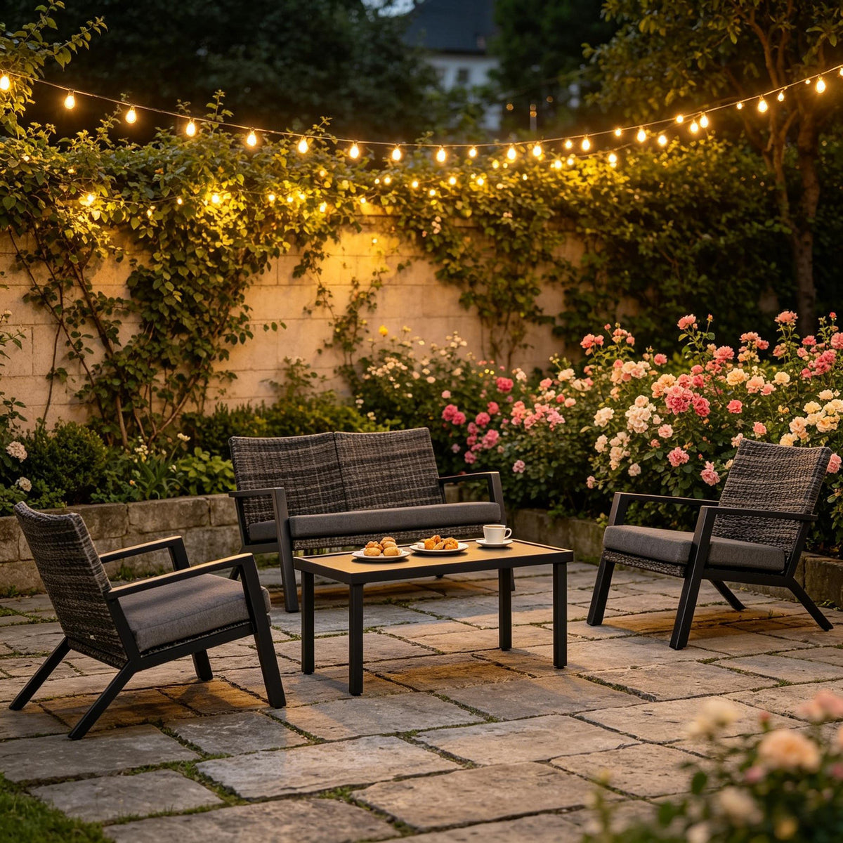 Outdoor Rattan Furniture Set,4 Piece Patio Furniture Set,Garden Dining Furniture Set