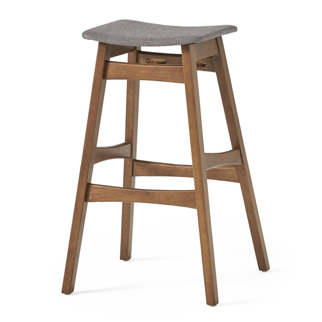 Mid-Century Modern Bar Stool Set with Upholstered Seating in Dark Grey Fabric