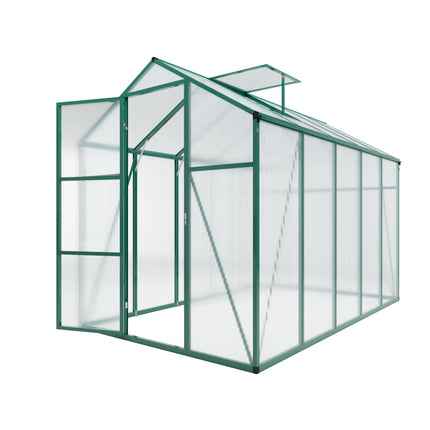 Aluminum Alloy Walk-in Greenhouse 6x10 FT Polycarbonate with Raised Base and Anchors for All-Season Outdoor Use in Green