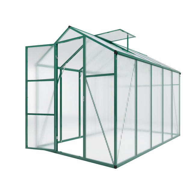 Aluminum Alloy Walk-in Greenhouse 6x10 FT Polycarbonate with Raised Base and Anchors for All-Season Outdoor Use in Green