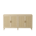 Natural Rattan Buffet Cabinet with Storage, 4-Door Sideboard, Adjustable Shelves, 70-Inch