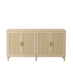 Natural Rattan Buffet Cabinet with Storage, 4-Door Sideboard, Adjustable Shelves, 70-Inch