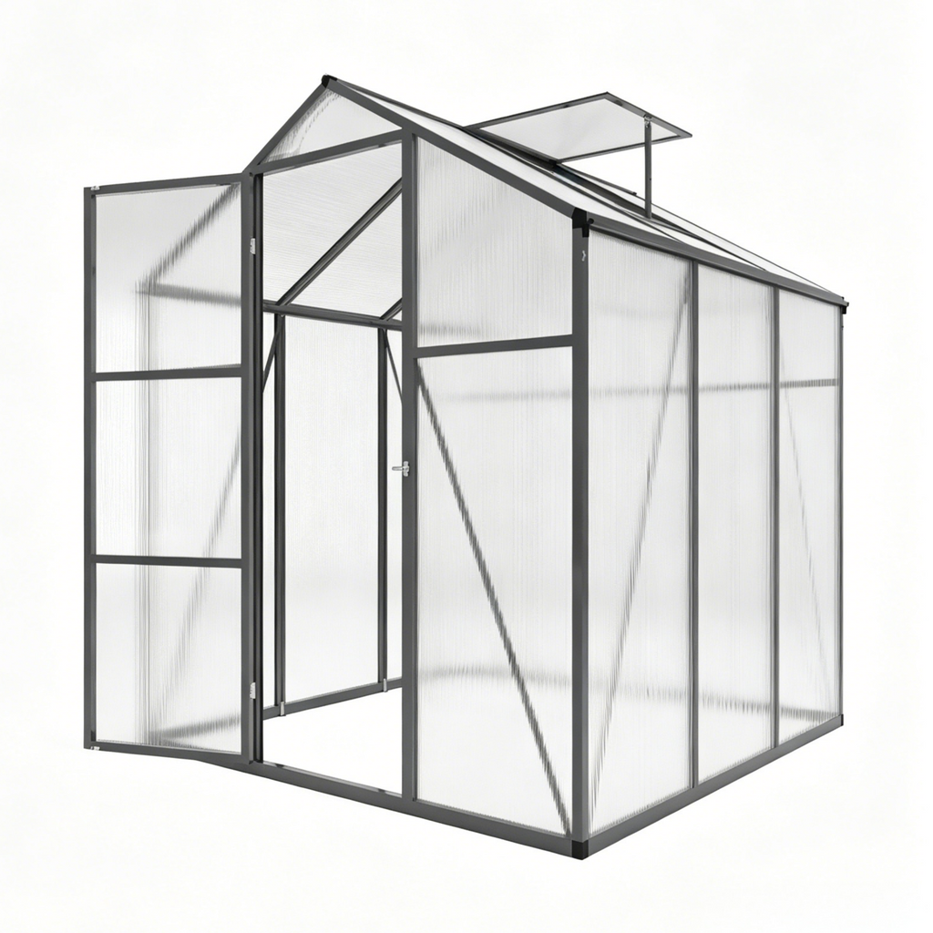 6 x 6 FT Walk-in Outdoor Greenhouse - Polycarbonate Garden Greenhouse with Sturdy Aluminum Frame, Adjustable Vents, Lockable Door & UV Protection for Backyard