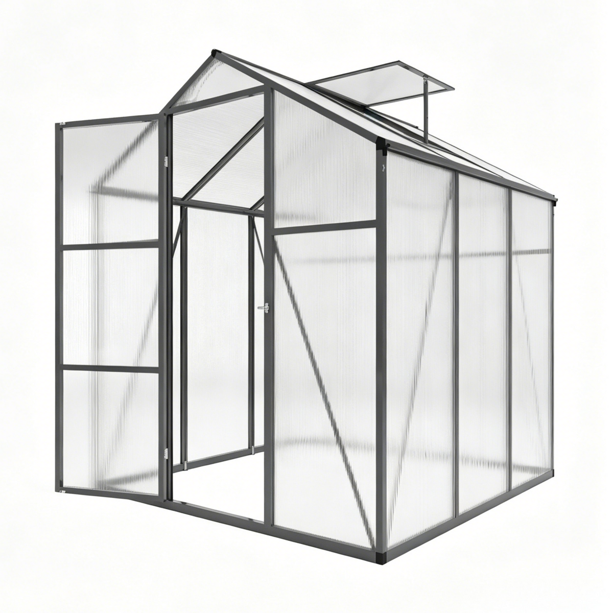6 x 6 FT Walk-in Outdoor Greenhouse - Polycarbonate Garden Greenhouse with Sturdy Aluminum Frame, Adjustable Vents, Lockable Door & UV Protection for Backyard