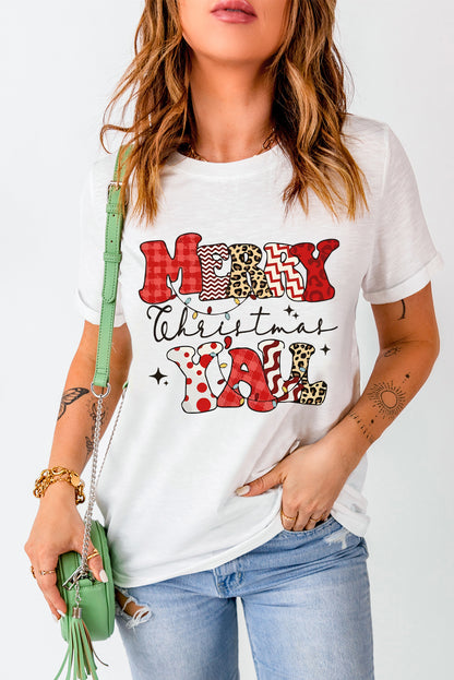 White MERRY Christmas Y All Graphic Crewneck T Shirt