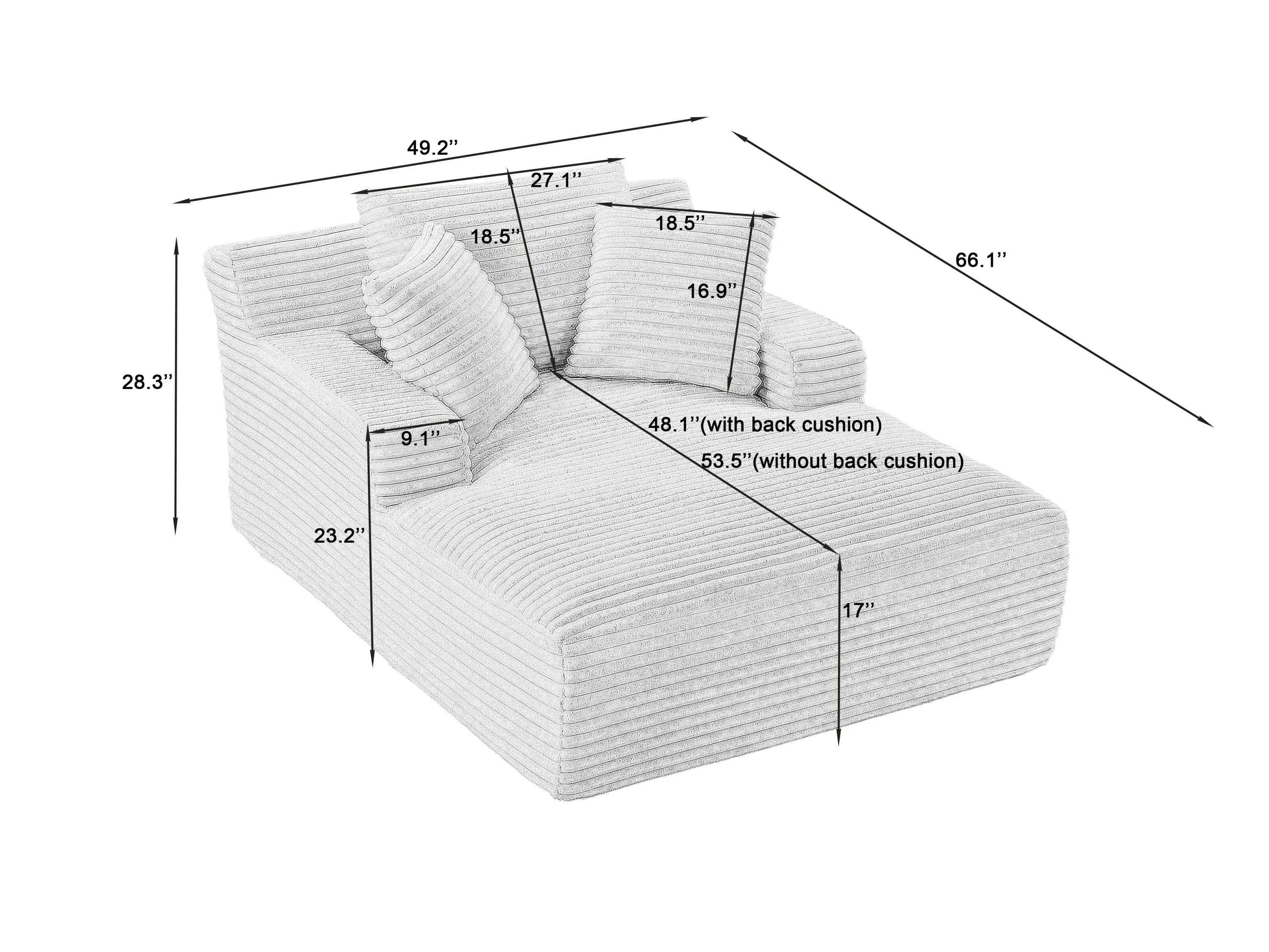 Oversized Chaise Lounge Chair Indoor, Corduroy Upholstered Modern Sofa Couch,No Assembly Required,Comfy Sleeper Sofa for Living Room,Office - Eloy Royal