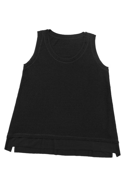 White Scoop Neck Waffle Knit Splicing Flowy Vest - Eloy Royal