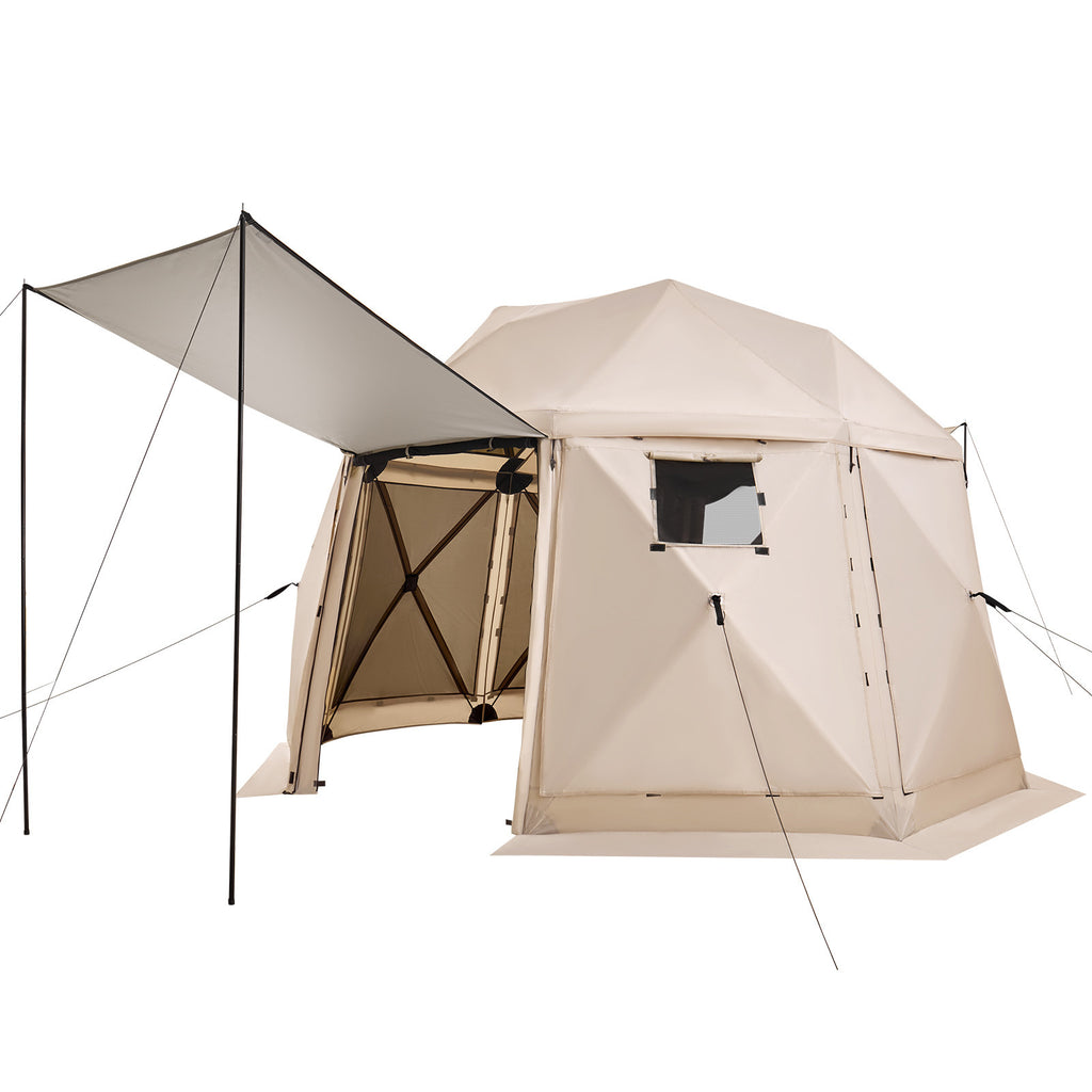 Pop up Gazebo Screen Tent, 12 x 12 ft, 13-Sided Spherical Camping Canopy Tent with Removable Top & Carry Bag, Quick-Set & Bite-Proof, Screen House Sun Shelter for 8-10 Persons, Beige