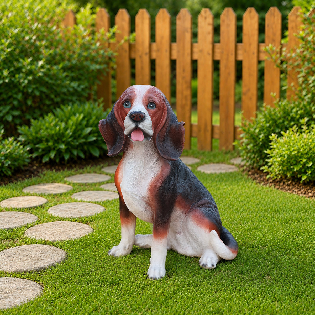 Lifelike Beagle Dog Statue, Realistic Resin Animal Figurine for Indoor Outdoor Garden Lawn Yard Home Decor, Art Craft Gift, Multicolor