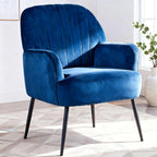 Velvet Accent Chair, Modern Upholstered Living Room Chairs, Luxury Single Sofa Armchair with Metal Legs, Comfy Barrel Chairs for Living Room, Waiting Room, Bedroom, Office and Cafe, Blue