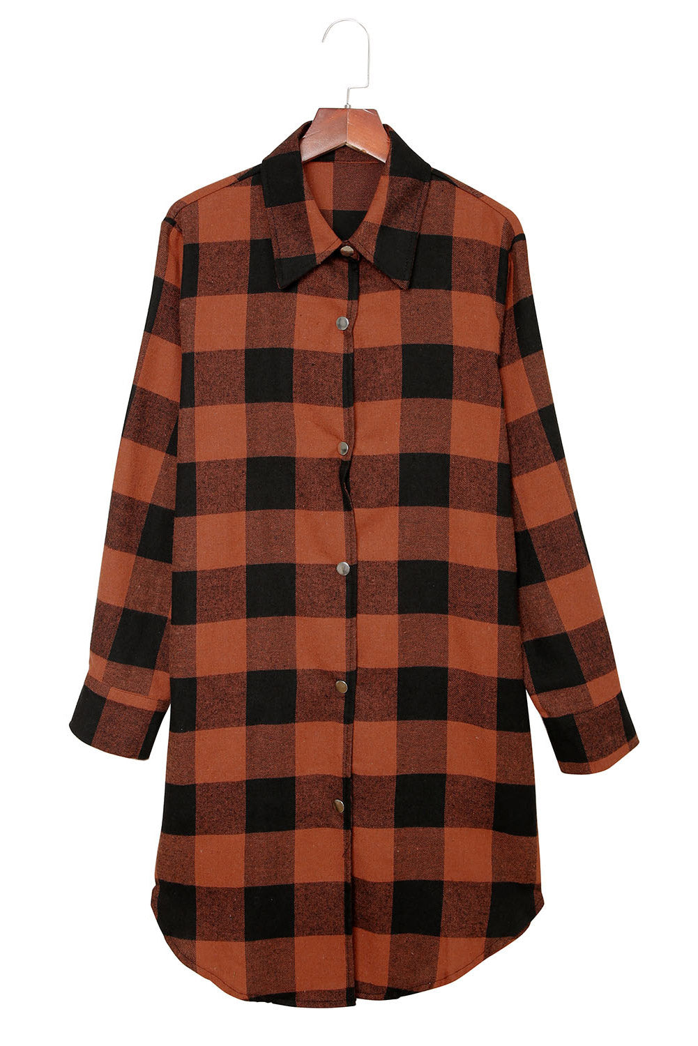 Wholesale Brown & Black Plaid Collared Botton Down Long Shirt Shacket - Eloy Royal