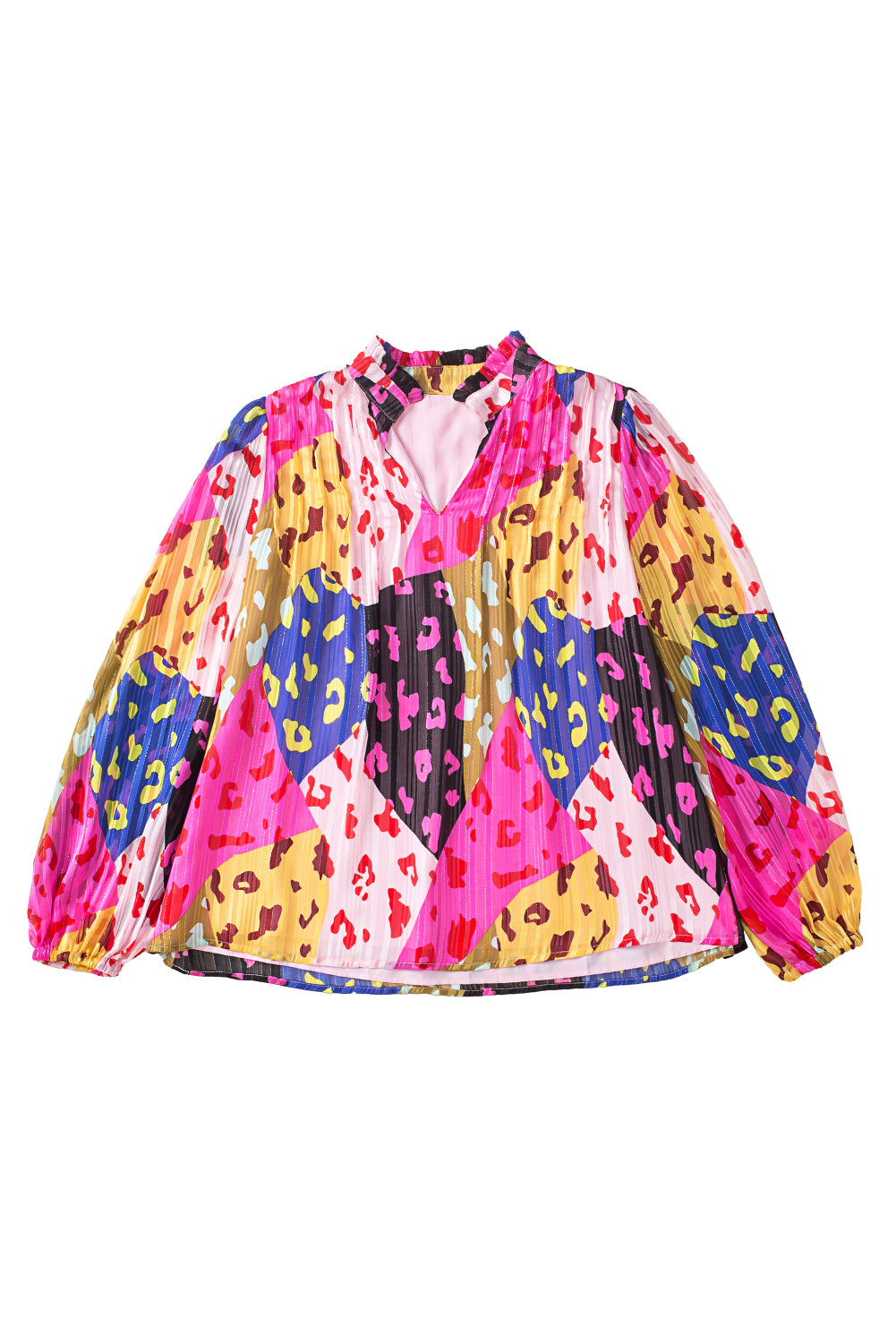 Rose Leopard Print Puff Sleeve Crinkle Blouse - Eloy Royal