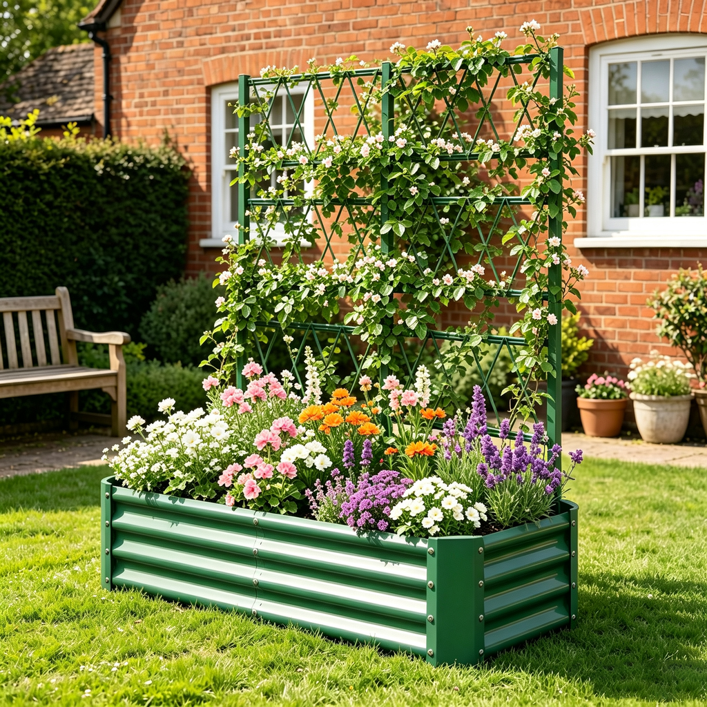 4x2x1FT Galvanized Raised Garden Bed with Arch Trellis for Climbing Vegetables Tomato Cucumber Bean, Heavy Duty Metal Raised Garden Bed Outdoor, Green