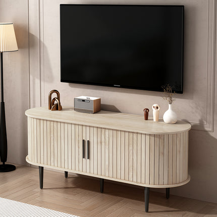 TV Stand, 47' Modern TV Console Table with Storage Compartment and Sliding Door, Gaming Entertainment Center with Cabinet for Living Room, Bedroom, Office (Natural Wood Color)