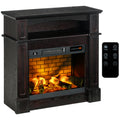 32' Electric Fireplace with Mantel, Freestanding Heater with LED Log Flame, Shelf and Remote Control, 700W/1400W, Brown
