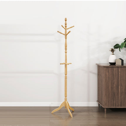 Natural Finish Classic Coat Rack Solid Wood, 10 Hooks Coat Hanger Stand Entryway Home Furniture 1pc