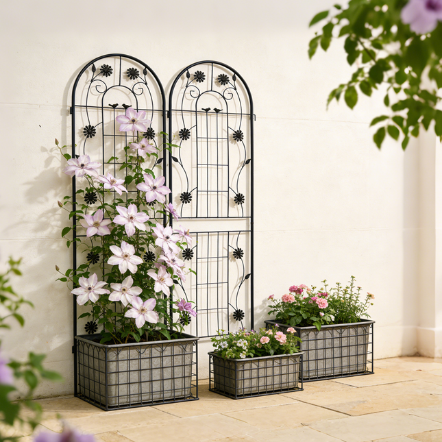 2 Pack Metal Garden Trellis 71' x 19.7' Rustproof Trellis for Climbing Plants Outdoor Flower Support Black