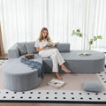 L-Shaped Modular Sectional Sofa, Corduroy Armless Couch with Deep Seats and Movable Ottoman, Comfortable Cloud Sofa for Living Room or Bedroom, No Assembly Required (4-Seater, grey)