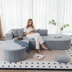 L-Shaped Modular Sectional Sofa, Corduroy Armless Couch with Deep Seats and Movable Ottoman, Comfortable Cloud Sofa for Living Room or Bedroom, No Assembly Required (4-Seater, grey)
