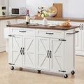 K&K 53.5''Farmhouse Kitchen Island with Power Outlet, Kitchen Storage Island with Drop Leaf, Spice Rack and Drawer, Rolling Kitchen Cart on Wheels, for Home, Kitchen and Dining Room, White