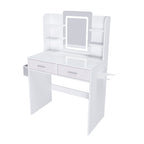 Elegant LED Mirror Vanity Dressing Table with Adjustable Lights, Drawers & Storage, White MDF, 27.56 x 15.75 Inches