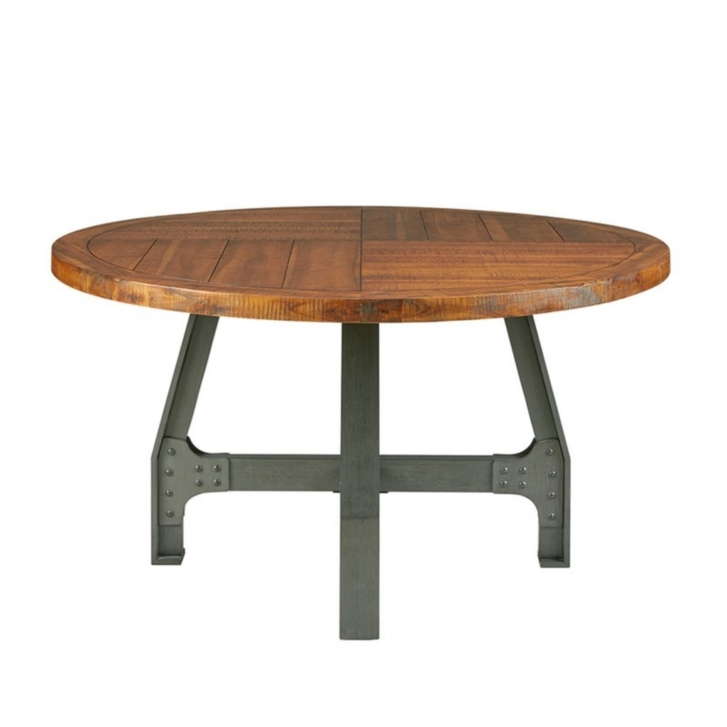 Lancaster Round Dining/Gathering Table with Adjustable Height in Amber and Graphite Wood Finish