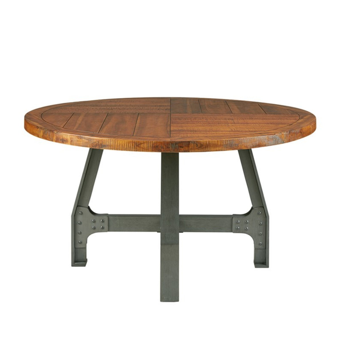 Lancaster Round Dining/Gathering Table with Adjustable Height in Amber and Graphite Wood Finish