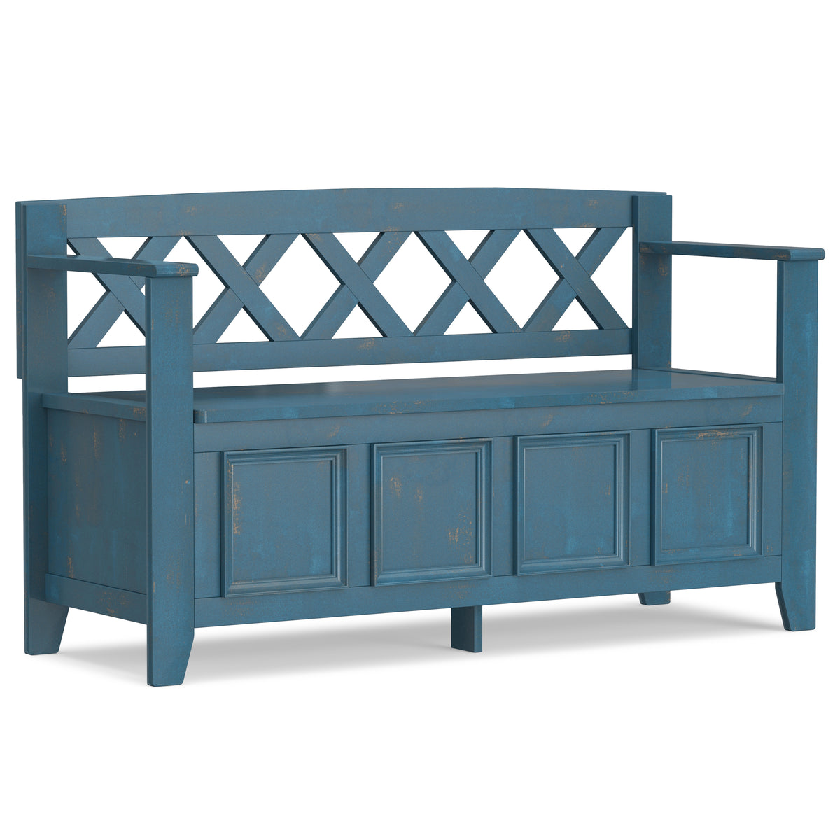 Amherst Entryway Storage Bench in Coastal Blue with Solid Pine Construction, 17' D x 48' W x 28' H
