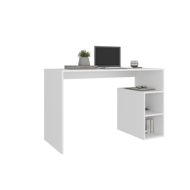 Solid Wide Writing Desk with 3 side Open Storage Shelves, Top Workspace, Freestanding Computer Desk for Home Office, Bedroom or Living Room