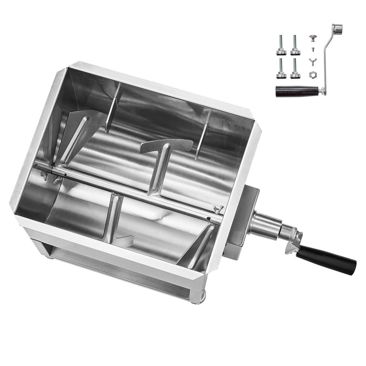 Manual Meat Mixer, 20L Fixed Tank Meat Processing Equipment(Mixing Max 30LBS for Meat), Stainless Steel Meat Mixer, Sausage Mixer Machine with Lid Handle Gear Reducer, Ground Beef Hand Mixer