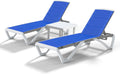 Patio Lounger Chair Outdoor, Pool Lounge Chairs Set of 2 with Table  Blue, Double-Layer Fabric
