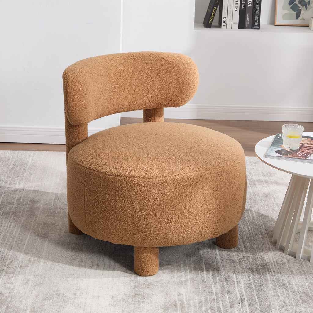 063-Teddy Fabric armless accent chair with curved backrest and solid wooden legs upholstered chair slipper side chair  for primary living space bedroom vanity room or reading room ,Khaki