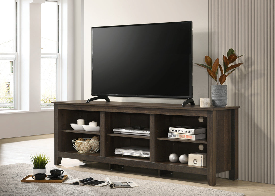 Bernardo Dark Dusty Brown 70'W TV Stand with Open Shelves and Cable Management