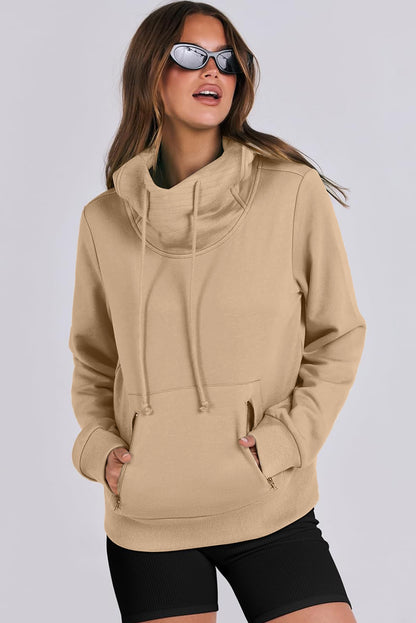 Parchment Zipped Pocket Plain Drawstring Hoodie