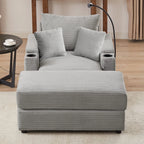 Modern Style Single Sofa Couch with Storage, USB Ports, Cup Holders, and Phone Holder, Grey Corduroy, 41.7' - Eloy Royal