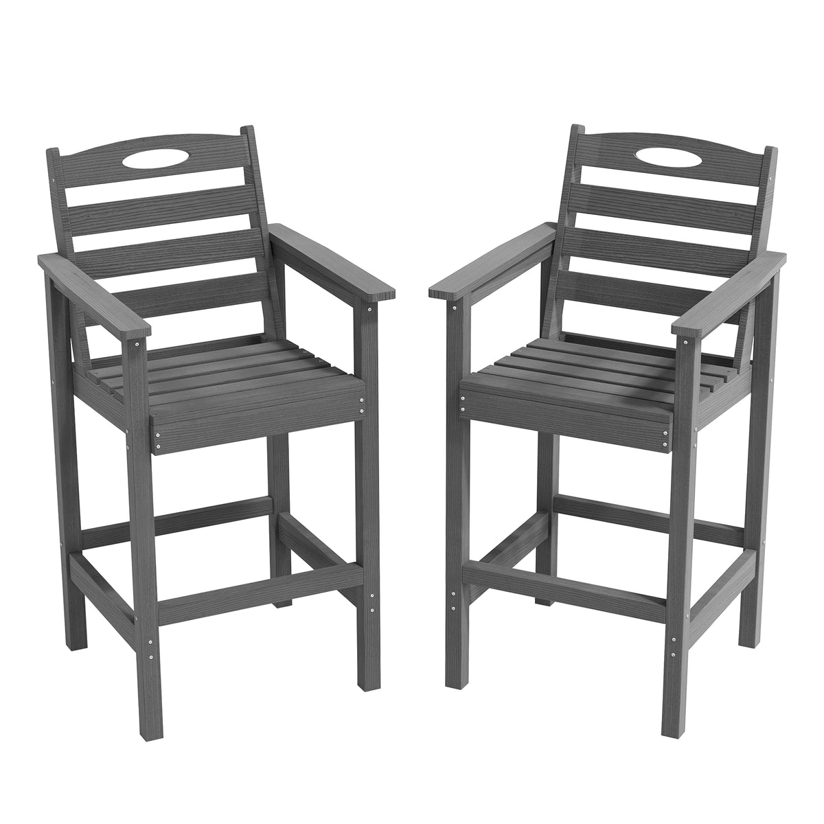 Barstools, Tall Adirondack Chairs Set of 2, Bar Height Outdoor Chairs-HDPE, Oversize, All-Weather, Grey