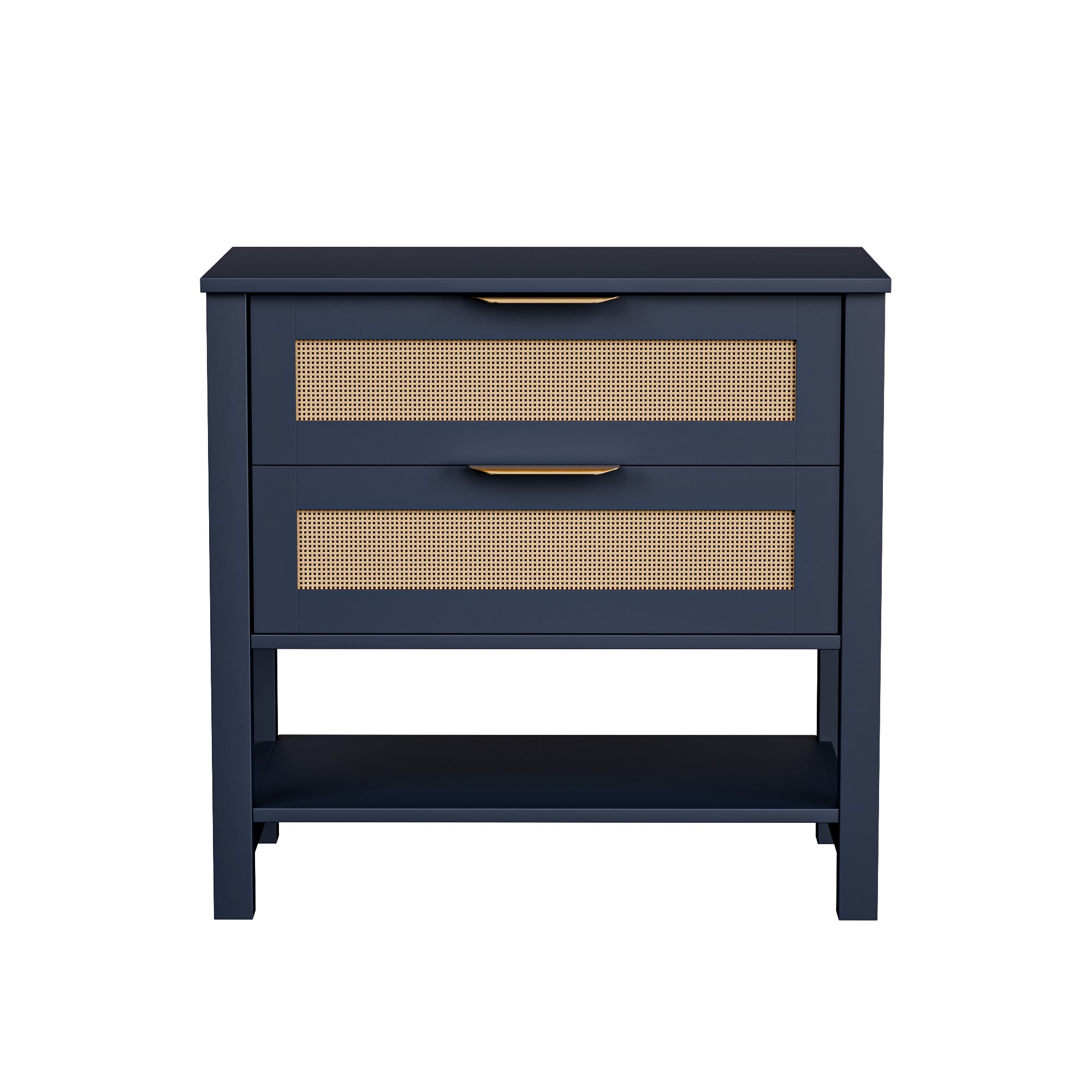 Rattan Nightstand with 2 Drawers and Storage Shelf Boho Bedside Narrow Side Table for Bedroom