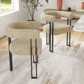 Set of 2 Upholstered Dining Arm Chairs, Bouclé Fabric Accent Chairs with Metal Frame, Modern Armchairs with Cushioned Seat & Back, Stain-Resistant, Living Room & Dining Room