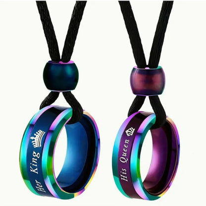 Creative Color Changing Round Beads Blue Purple Couple Couple Rings Necklace