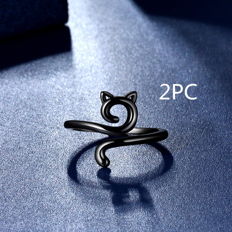 Hook Line Geometric Adjustable Animal Cat Ring Knitted Ornament