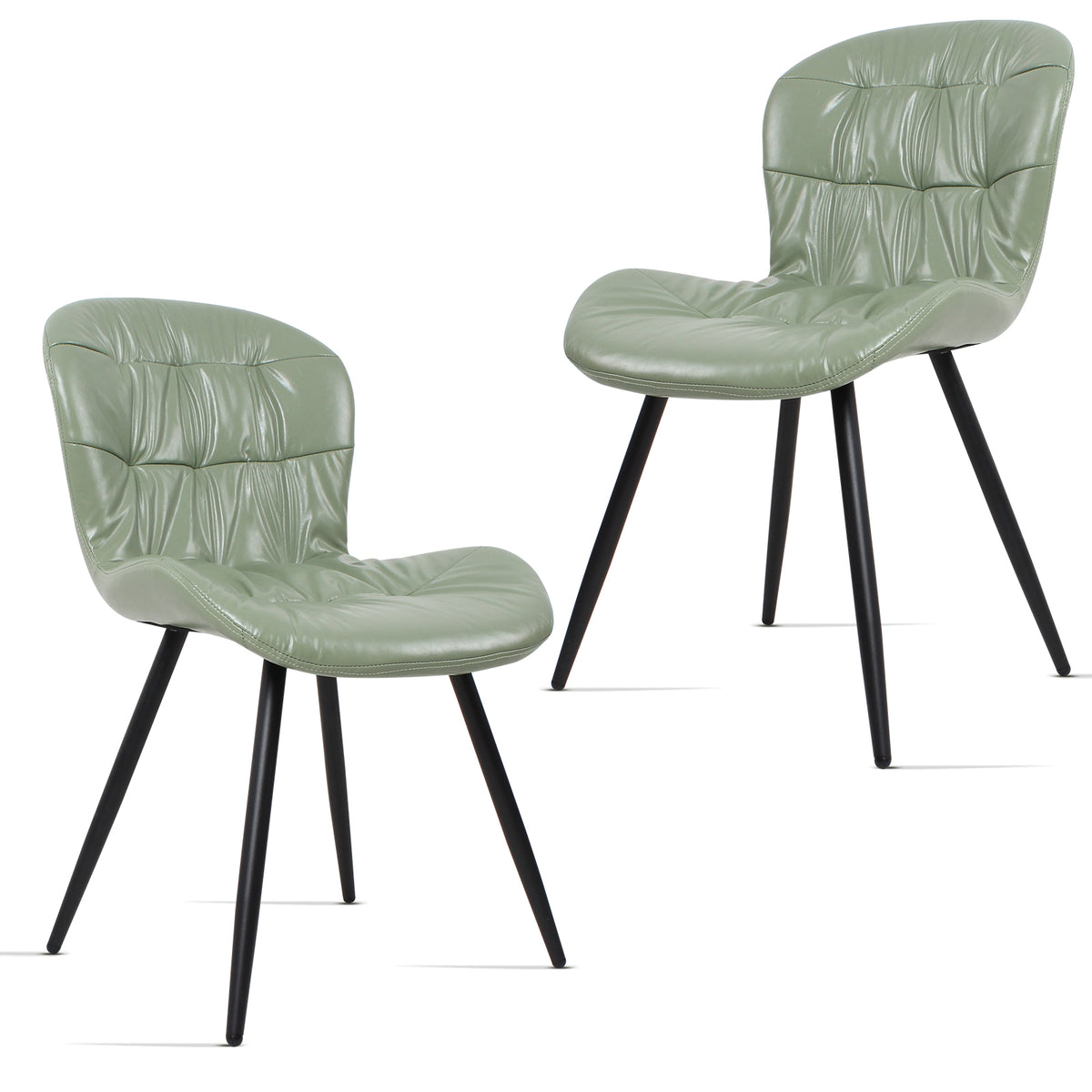 Ergonomic chair with rubberwood frame covered in polyurethane synthetic leather, set of 2, green.
