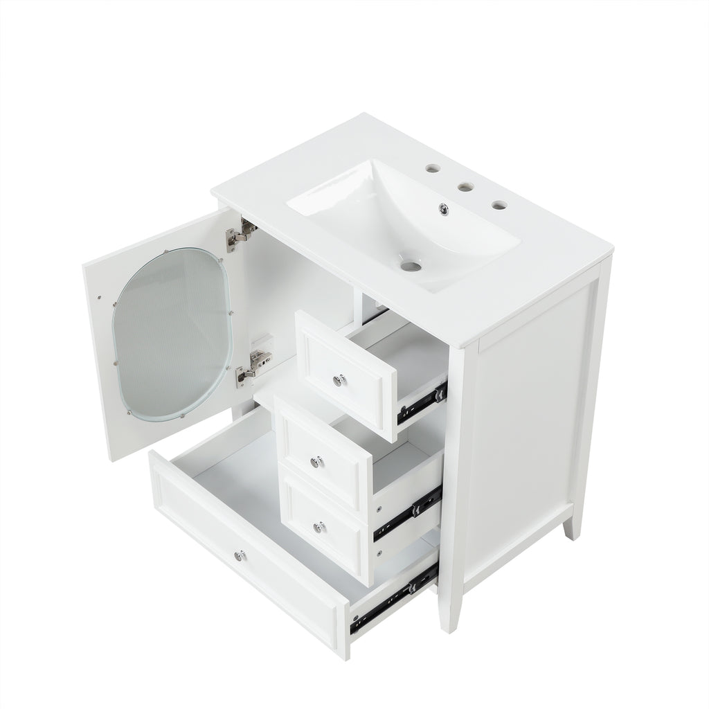 Giotto Three-Drawer Bathroom Vanity with Sink, White, 30 in