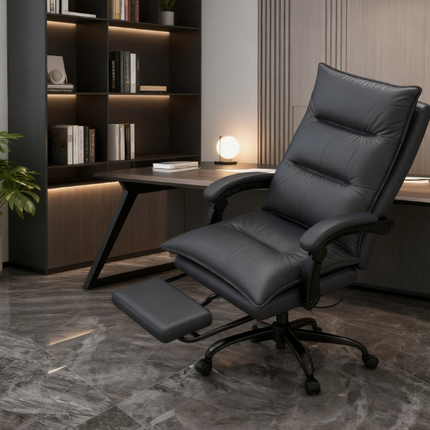 High-End Dark Gray Office Recliner with Adjustable Footrest - Luxury Craftsmanship for Professionals Seeking All-Day Comfort