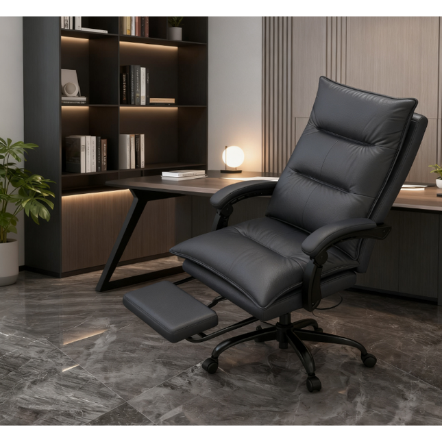 High-End Dark Gray Office Recliner with Adjustable Footrest - Luxury Craftsmanship for Professionals Seeking All-Day Comfort