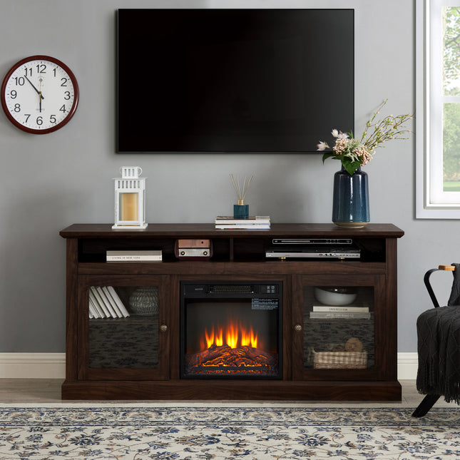 Contemporary TV Media Stand Modern Entertainment Console with 18 in Fireplace Insert